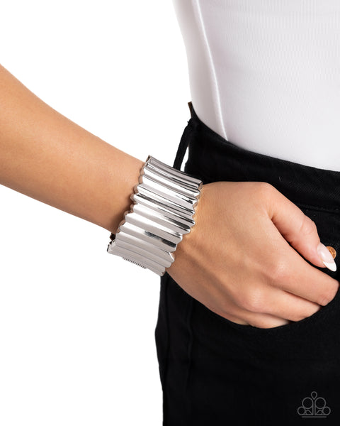Paparazzi-Warped Welding - Silver Bracelet