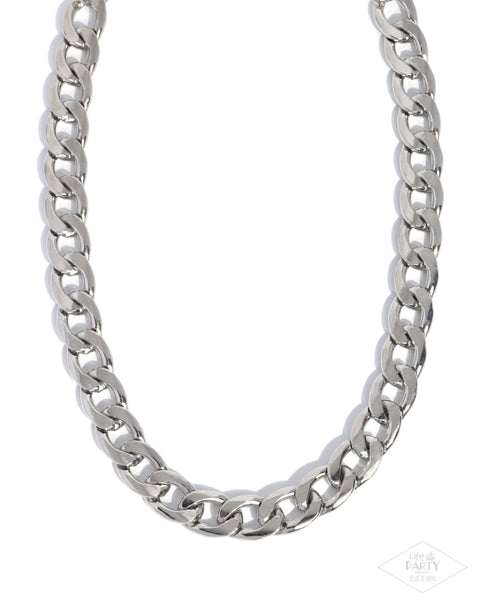 Paparazzi-Action CURB - Silver Necklace