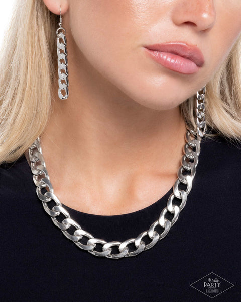Paparazzi-Action CURB - Silver Necklace