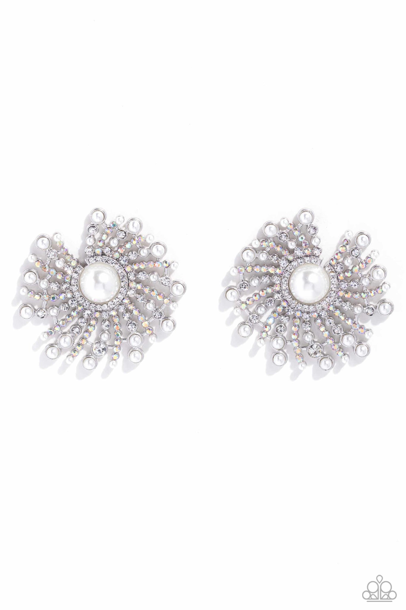 Paparazzi - Fancy Fireworks - White Post Earrings Earring
