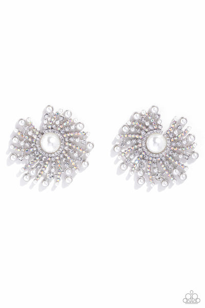 Paparazzi - Fancy Fireworks - White Post Earrings Earring