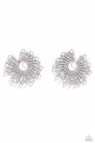 Paparazzi - Fancy Fireworks - White Post Earrings Earring