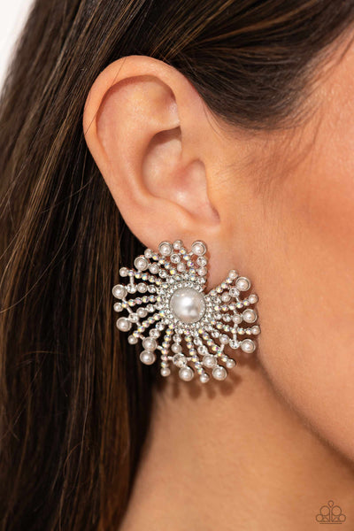 Paparazzi - Fancy Fireworks - White Post Earrings Earring