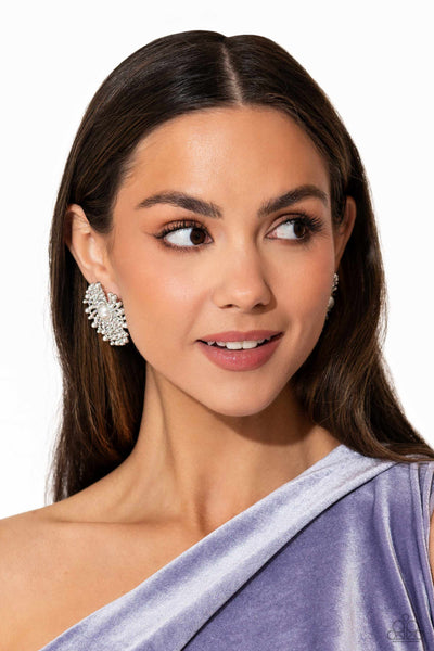 Paparazzi - Fancy Fireworks - White Post Earrings Earring