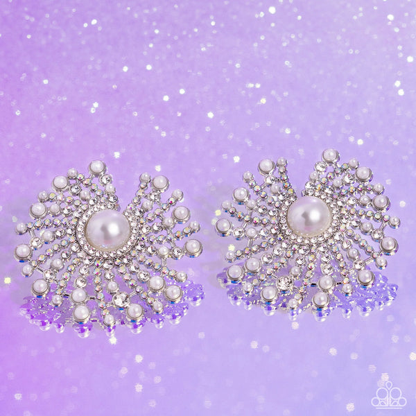Paparazzi - Fancy Fireworks - White Post Earrings Earring
