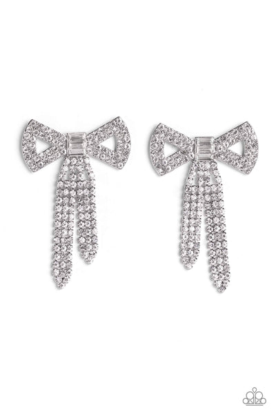 Paparazzi-Just BOW With It - White Earring