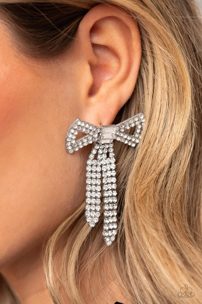 Paparazzi-Just BOW With It - White Earring