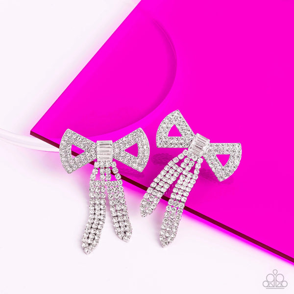 Paparazzi-Just BOW With It - White Earring