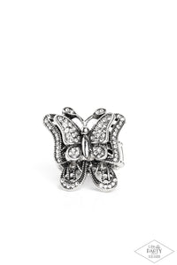 Paparazzi-Free To Fly - White Butterfly Ring
