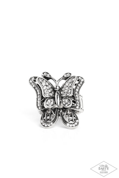Paparazzi-Free To Fly - White Butterfly Ring