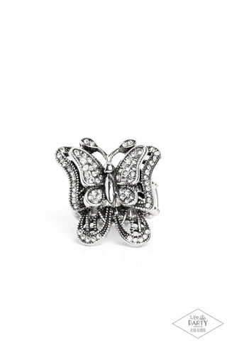 Paparazzi-Free To Fly - White Butterfly Ring