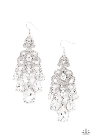 Paparazzi-Queen Of All Things Sparkly - White Earring