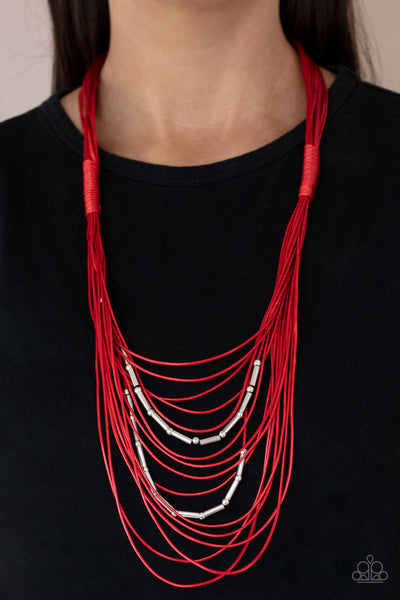 Paparazzi-Nice CORD-ination - Red Earring