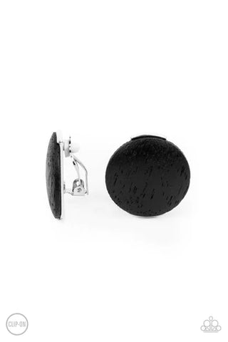WOODWORK It Black Clip-On Earring