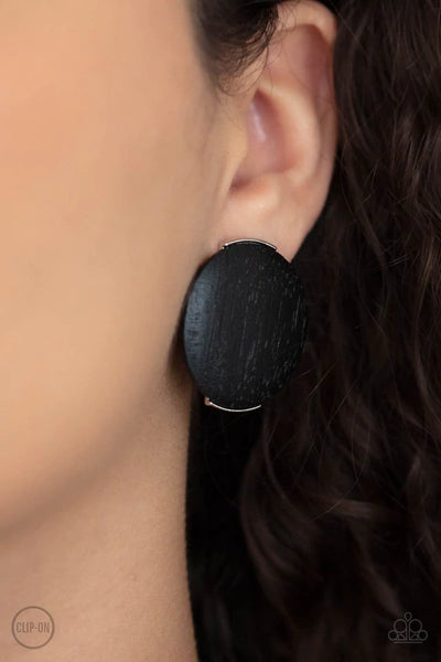 WOODWORK It Black Clip-On Earring