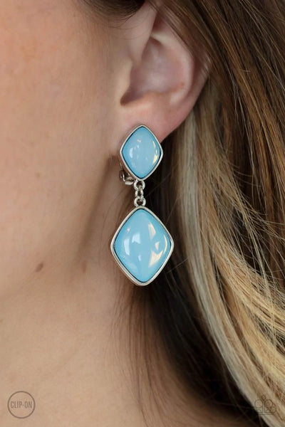 Double Dipping Diamonds Blue Clip-On Earring