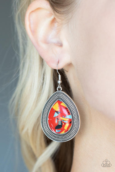 Paparazzi-Terrazzo Tundra - Red Earring