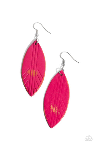 Paparazzi-Leather Lounge - Pink Earring
