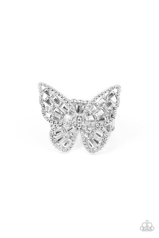 Paparazzi-Bright-Eyed Butterfly - White Ring