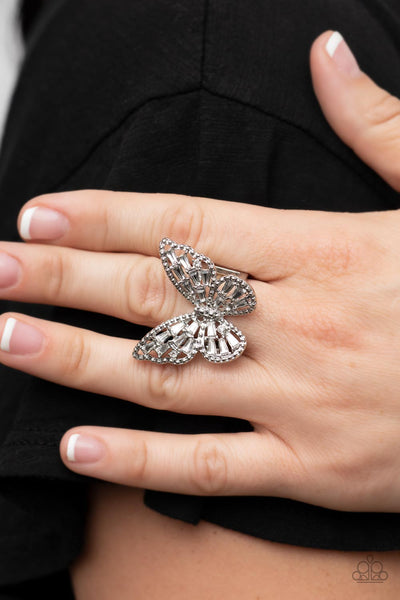 Paparazzi-Bright-Eyed Butterfly - White Ring