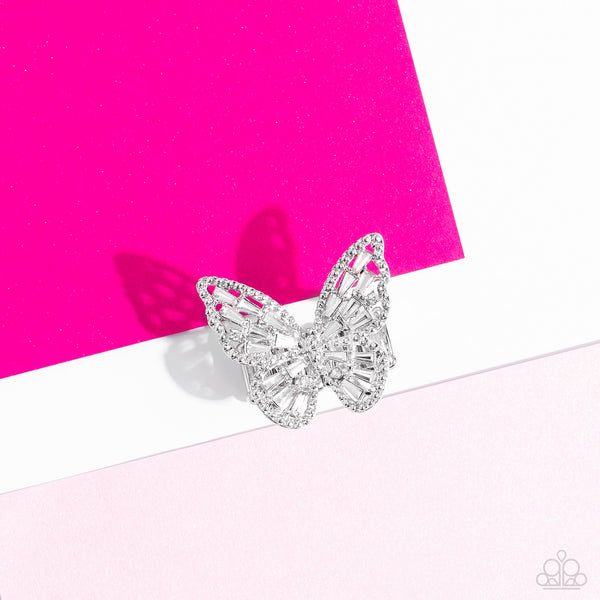 Paparazzi-Bright-Eyed Butterfly - White Ring