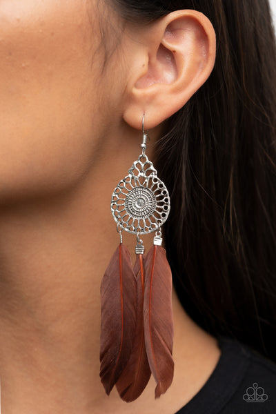 Paparazzi-Pretty in PLUMES - Brown Earring