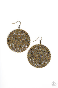 Paparazzi-The Whole Nine VINEYARDS - Brass Earring