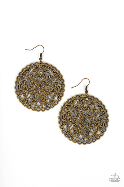 Paparazzi-The Whole Nine VINEYARDS - Brass Earring