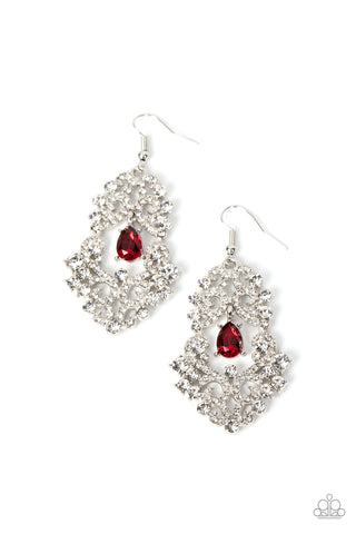 Paparazzi-Sociable Sparkle - Red Earring