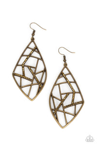 Paparazzi-Geo Grid - Brass Earrings