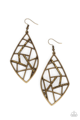 Paparazzi-Geo Grid - Brass Earrings