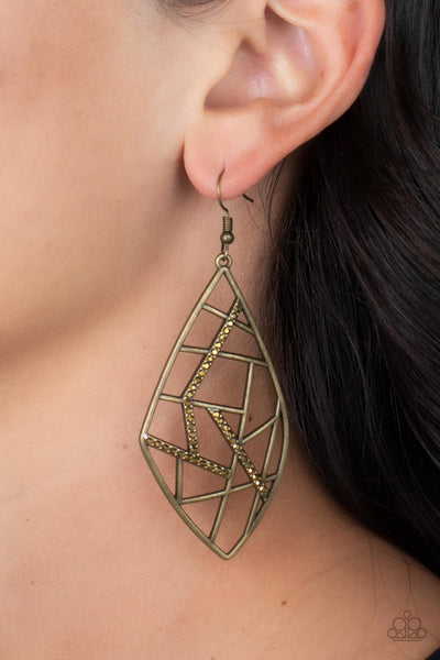 Paparazzi-Geo Grid - Brass Earrings