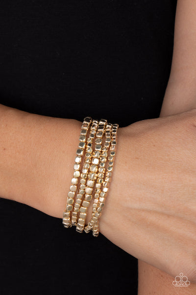 Paparazzi-Right on CUBE - Gold Bracelet