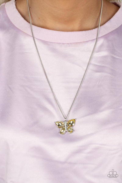 Paparazzi Free-Flying Flutter - Yellow Necklace