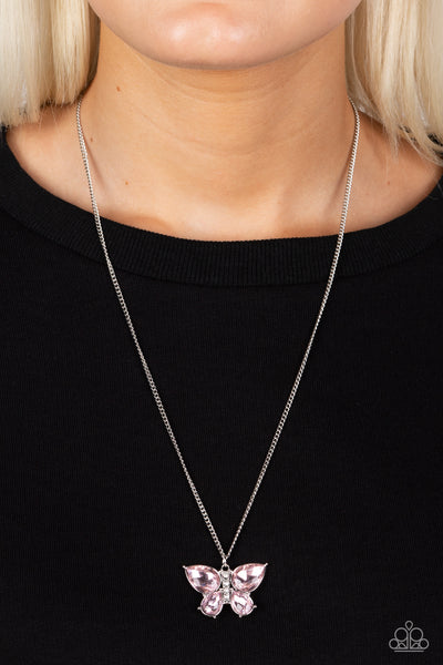 Paparazzi Free-Flying Flutter - Pink Necklace