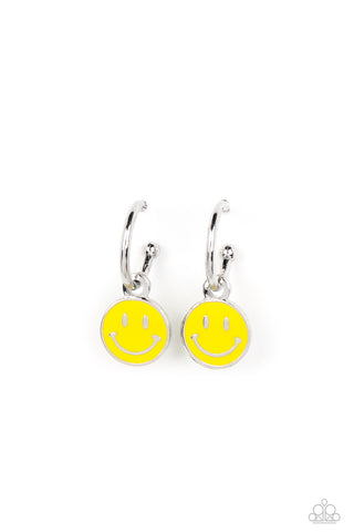 Paparazzi-Subtle Smile - Yellow Smiley Earring
