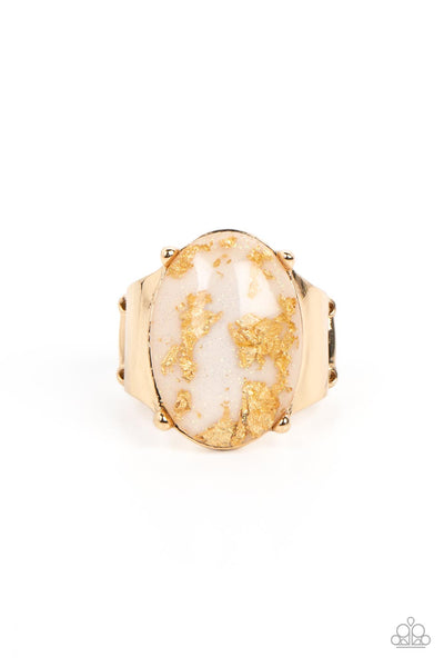 Paparazzi-Gold Leaf Glam - White Ring