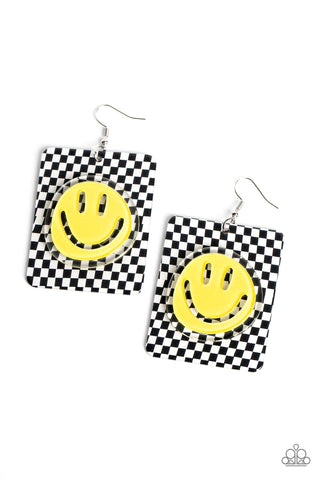 Paparazzi-Cheeky Checkerboard - Yellow Earring