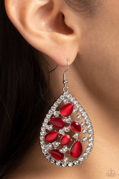 Paparazzi-Cats Eye Class - Red Earring