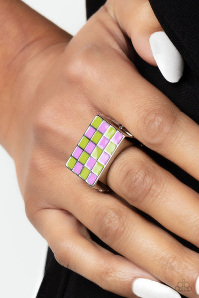 Paparazzi-Checkerboard Craze - Green Ring