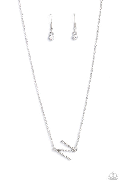 Paparazzi-INITIALLY Yours - N - White Necklace