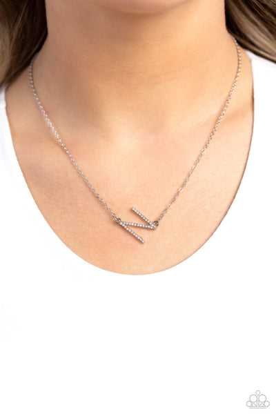 Paparazzi-INITIALLY Yours - N - White Necklace