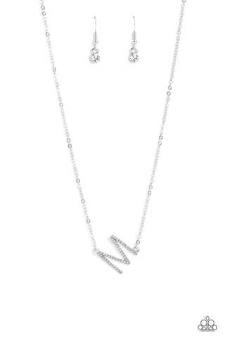 Paparazzi-INITIALLY Yours - M - White Necklace