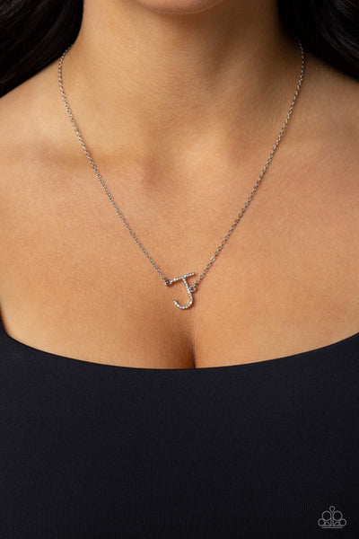Paparazzi-INITIALLY Yours - J - White Necklace