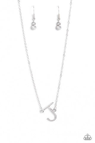 Paparazzi-INITIALLY Yours - J - White Necklace