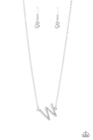Paparazzi-INITIALLY Yours - W - White Necklace