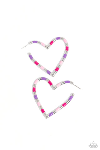Paparazzi-Striped Sweethearts - Pink Hoop Earring