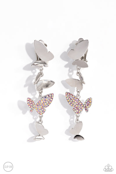 Paparazzi-Flying Flashy - Pink Earrings (Clip On)