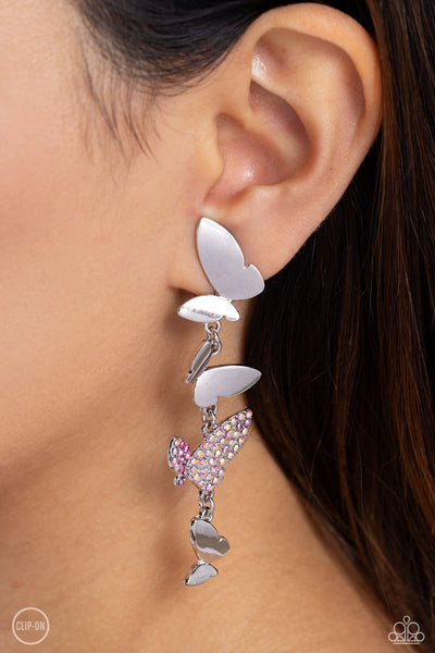 Paparazzi-Flying Flashy - Pink Earrings (Clip On)