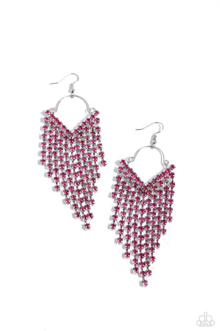 Paparazzi-V Fallin - Pink Earring